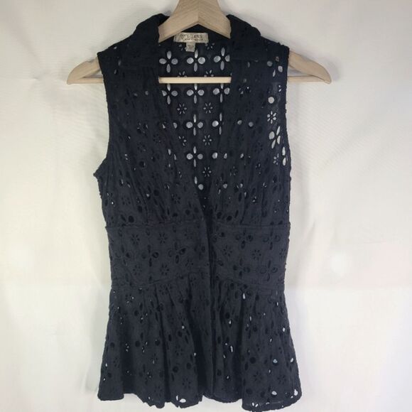Guess Black Peplum Eyelet Lace Sleeveless Top - Picture 2 of 11